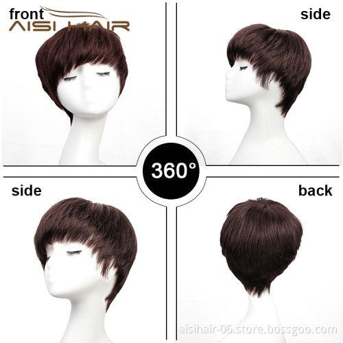 Aisi Hair Cheap Bob Machine Made High Quality Natural Brown Pixie Cut Brazilian Human Hair Very Short Wigs